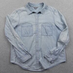 Rubbish Chambray Shirt Womens Medium Light Wash Snap Front‎ Cotton Long Sleeve